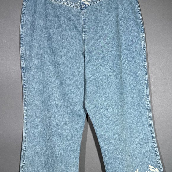 I.E. Relaxed Button‎ Fly Capri/Jeans Floral Stencil Hem Front/Back/Waist Size 8 - Picture 12 of 16